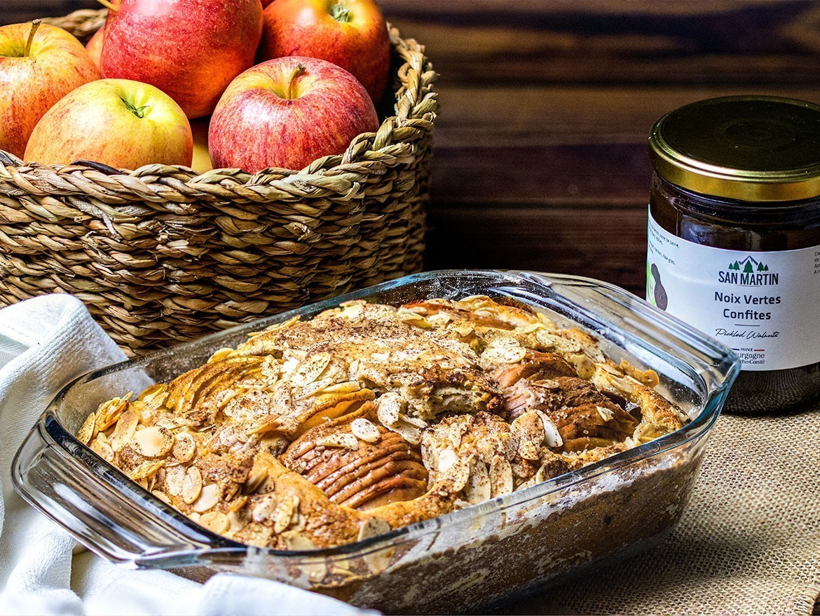 Gâteau pommes noix confites